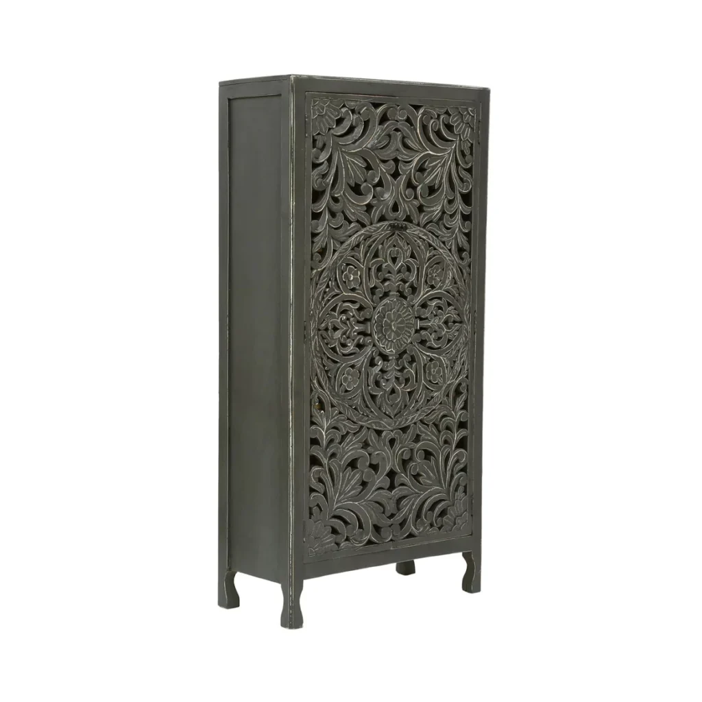 Winona Rustic Hand-Carved Distressed Wooden Tall Accent Cabinet