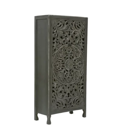 Winona Rustic Hand-Carved Distressed Wooden Tall Accent Cabinet