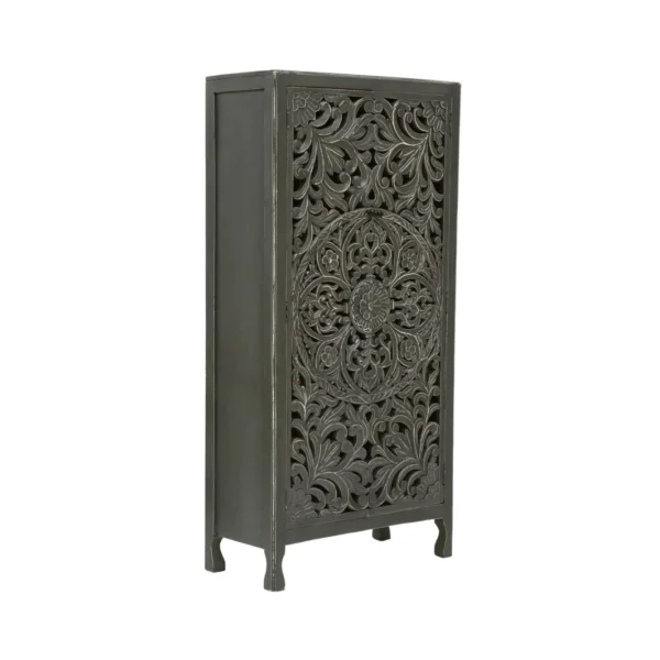 Winona Rustic Hand-Carved Distressed Wooden Tall Accent Cabinet