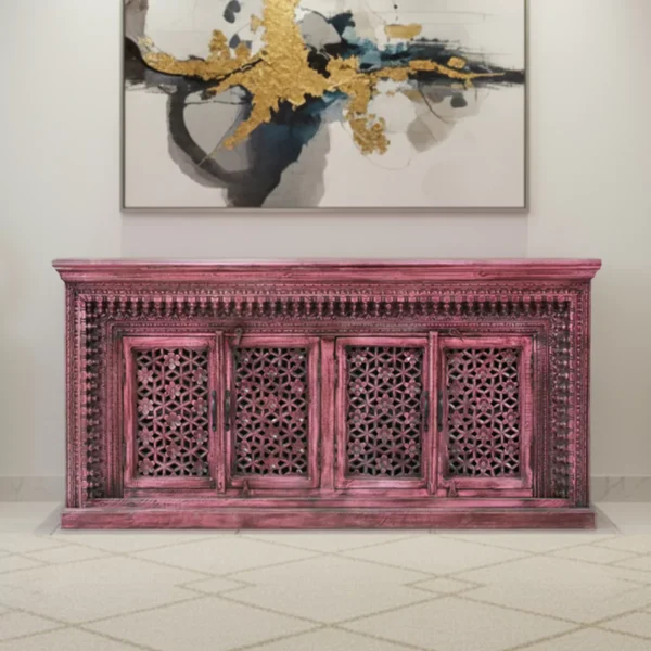 Yermo Vintage Hand Carved Large 4 Door Wooden Sideboard