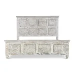 Caldera Rustic Distressed White Hand-Carved Wooden Bed