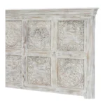 Caldera Rustic Distressed White Hand-Carved Wooden Bed