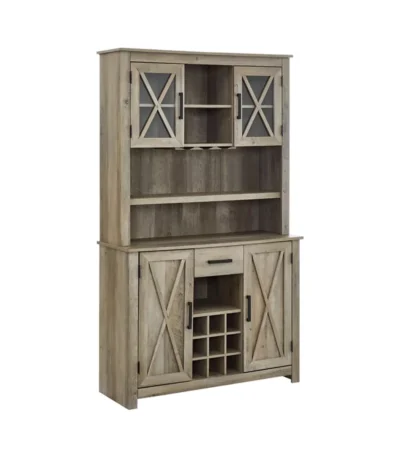 Laredo Farmhouse Solid Wood Bar Hutch with Wine Rack
