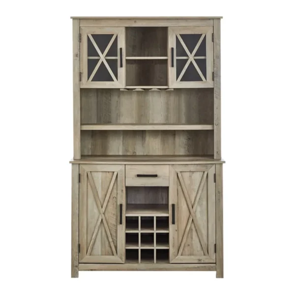 Laredo Farmhouse Solid Wood Bar Hutch with Wine Rack