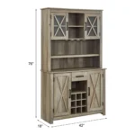 Laredo Farmhouse Solid Wood Bar Hutch with Wine Rack