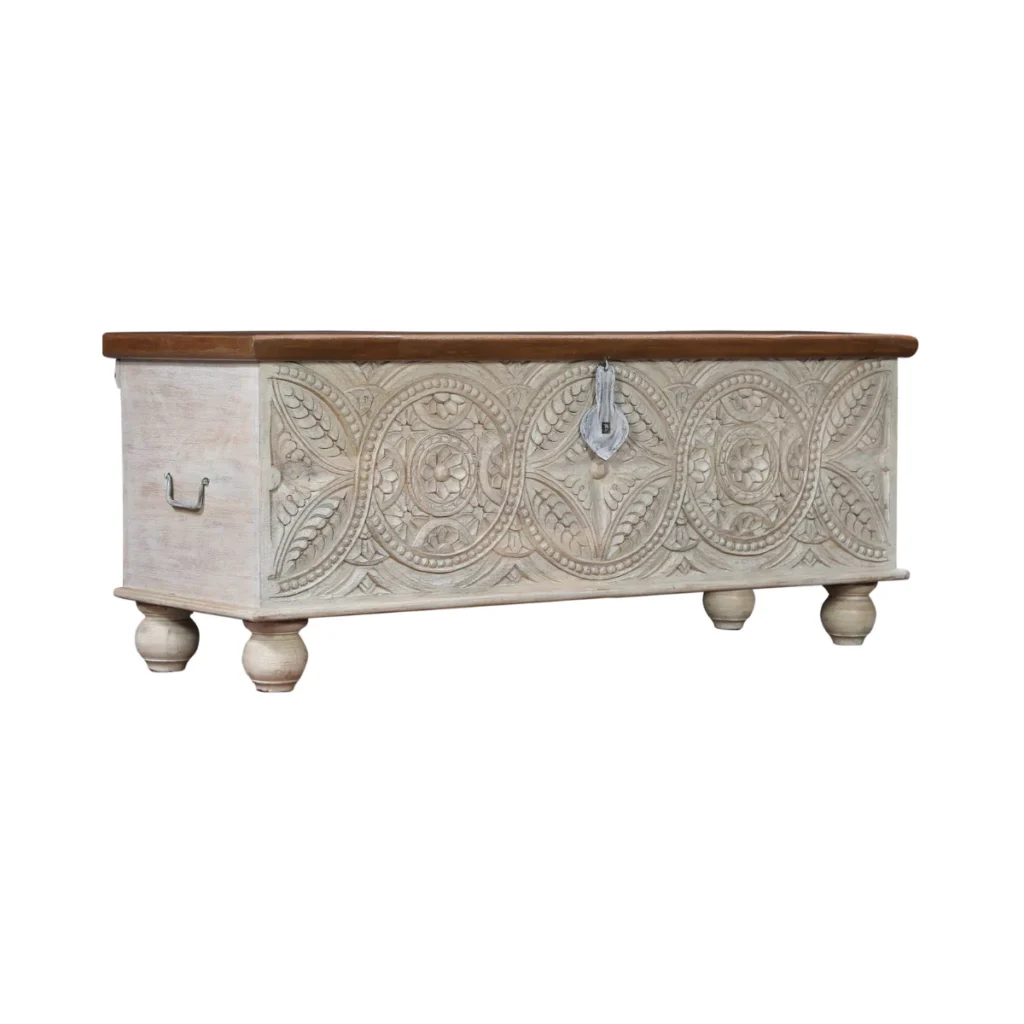 Marilla Traditional Hand-Carved Distressed Wooden Storage Trunk