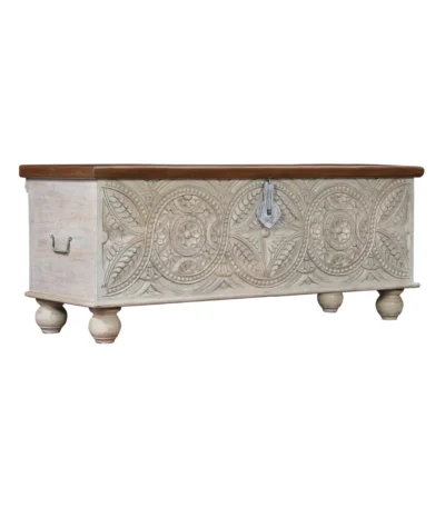Marilla Traditional Hand-Carved Distressed Wooden Storage Trunk