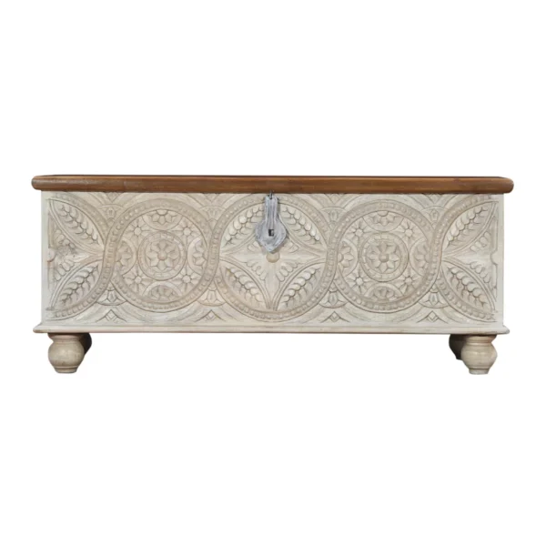 Marilla Traditional Hand-Carved Distressed Wooden Storage Trunk