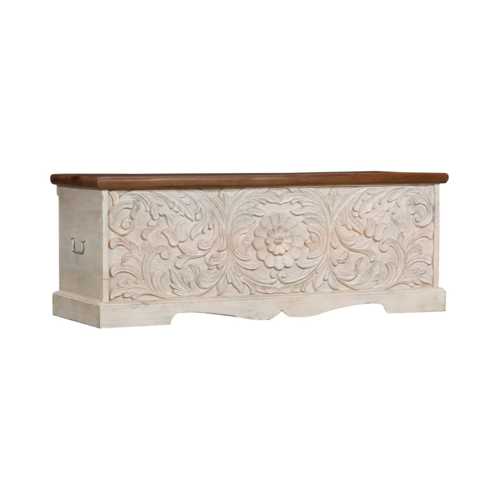 Montara Rustic Hand-Carved Distressed Wooden Storage Trunk