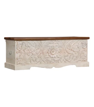 Montara Rustic Hand-Carved Distressed Wooden Storage Trunk