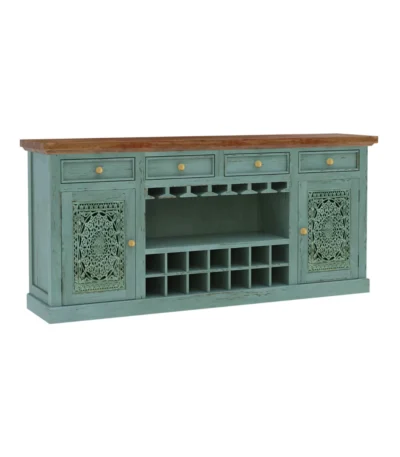 Montverde Rustic Distressed Handcarved Wooden Bar Cabinet