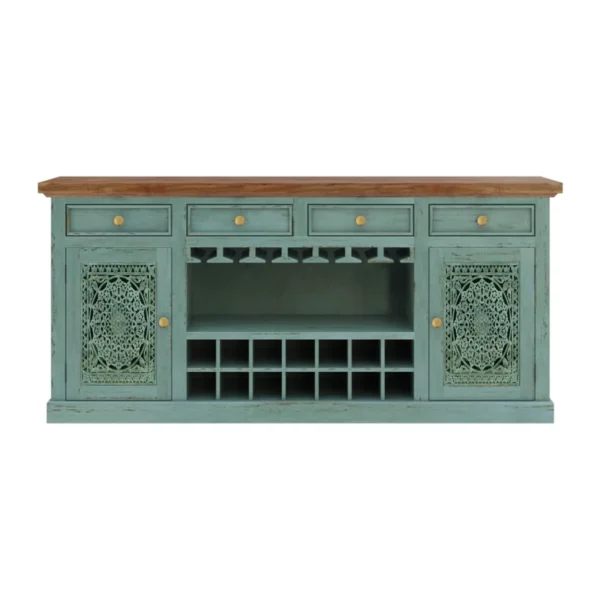 Montverde Rustic Distressed Handcarved Wooden Bar Cabinet