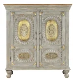 Prescott Hand-Carved Wooden Small Sideboard in Distressed Grey