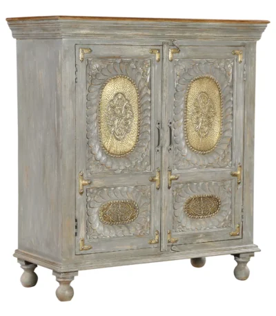 Prescott Hand-Carved Wooden Small Sideboard in Distressed Grey