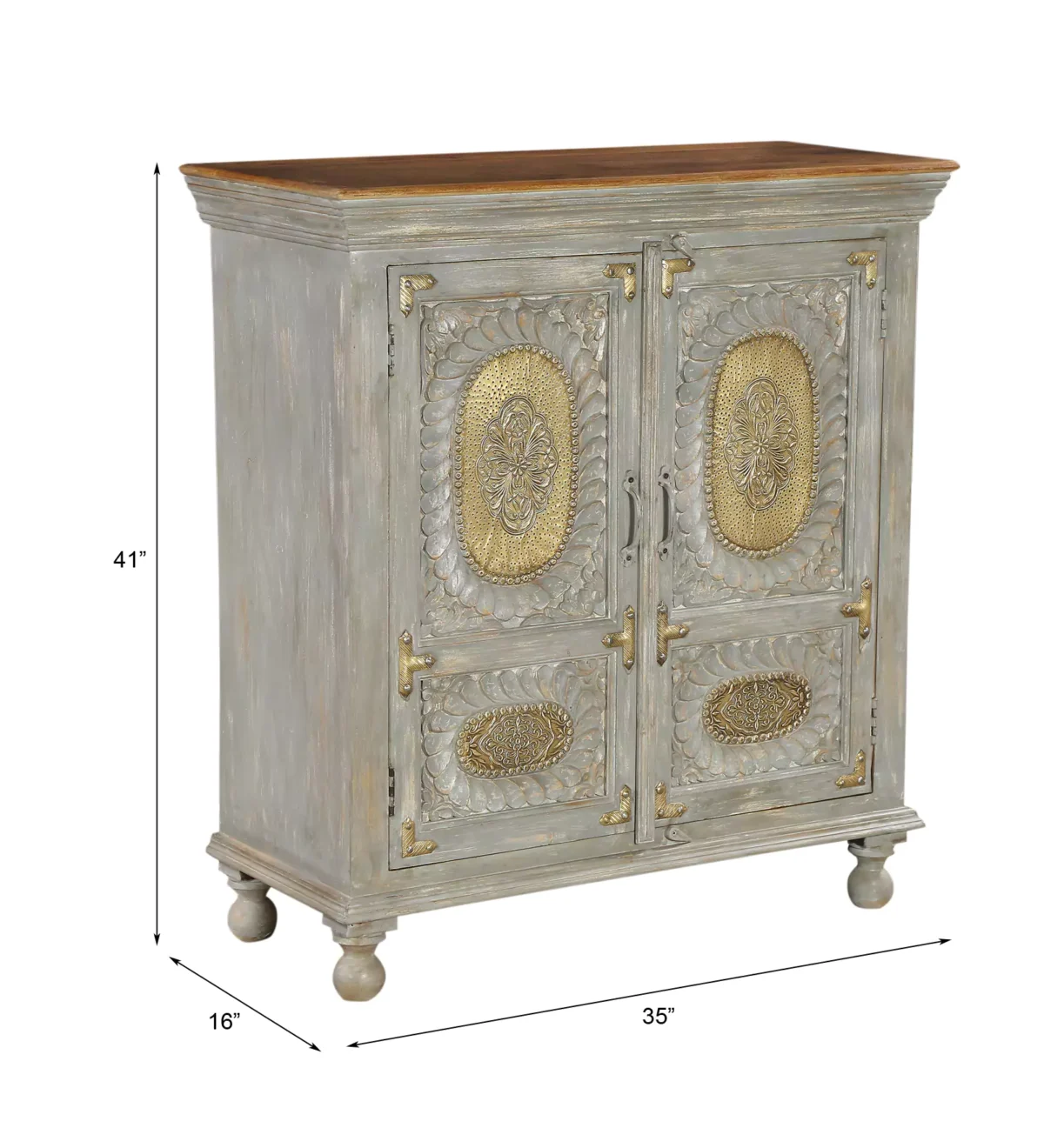Prescott Hand-Carved Wooden Small Sideboard in Distressed Grey