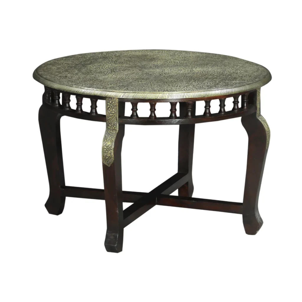 Savoy Small Round Wooden Coffee Table with Ornate Carving