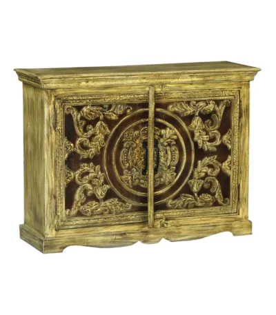 Tarnell Rustic Distressed Solid Wood Hand-Carved Small Sideboard