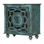 Tonalea Hand-Carved Distressed Turquoise Solid Wood Small Sideboard