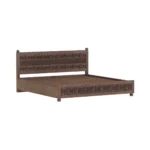 Winnetka Teak Finish Low Profile Wooden Bed with Decorative Carving