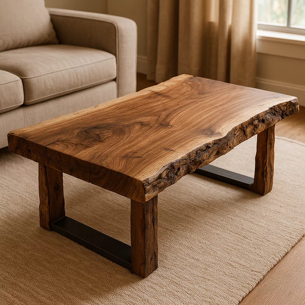 live-edge rectangular coffee table made from reclaimed walnut woo
