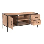 Briventa Solid Wood Rustic TV Unit with Storage - Isometric Open View