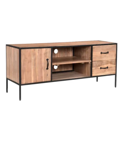 Briventa Solid Wood Rustic TV Unit with Storage - Isometric View