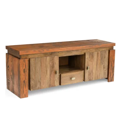 Evorence Traditional Solid Rustic Wood TV Stand - Isometric View