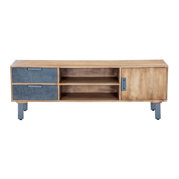 Mirevana Two-Tone Modern Solid Wood TV Stand - Front View