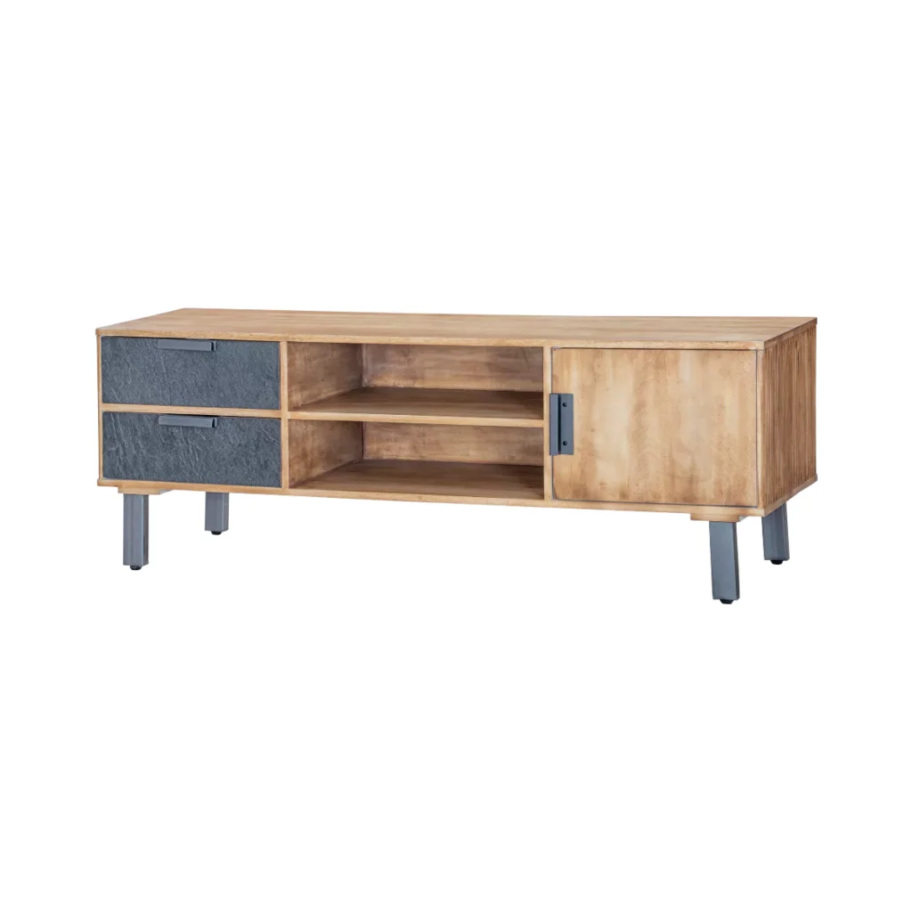 Mirevana Two-Tone Modern Solid Wood TV Stand - Isometric View