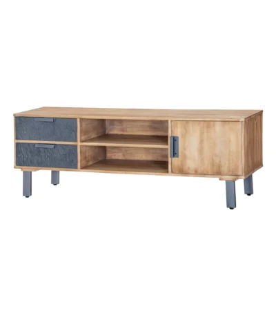 Mirevana Two-Tone Modern Solid Wood TV Stand - Isometric View