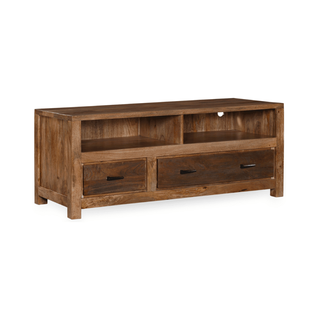 Orvencia Brown Solid Rustic Wood Media Console - Isometric View