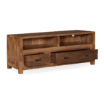 Orvencia Brown Solid Rustic Wood Media Console - Open View
