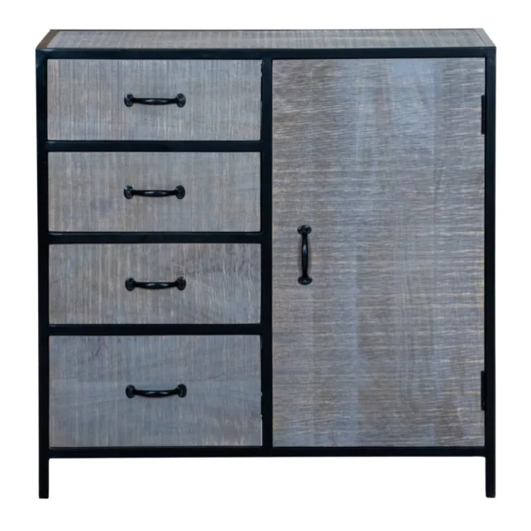 Ovela Industrial Style Grey Wooden Sideboard - Front View