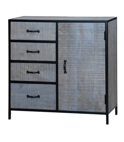 Ovela Industrial Style Grey Wooden Sideboard - Isometric Angle