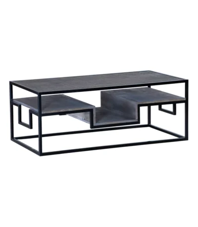 Ovela Solid Wood Rectangular Coffee Table with Storage - Isometric View