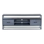 Ovela Wooden Grey Industrial TV Stand - Front View