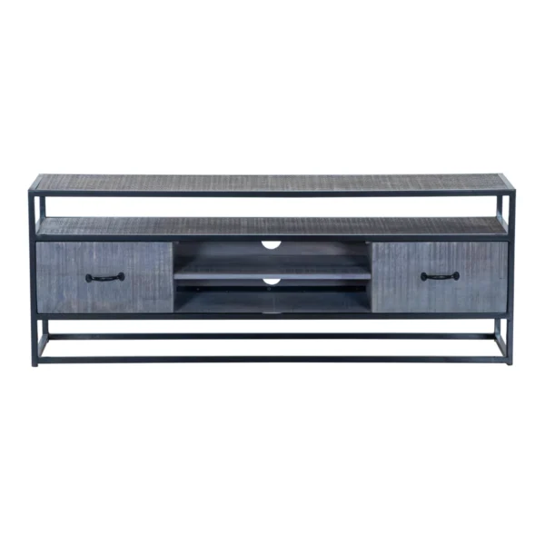 Ovela Wooden Grey Industrial TV Stand - Front View