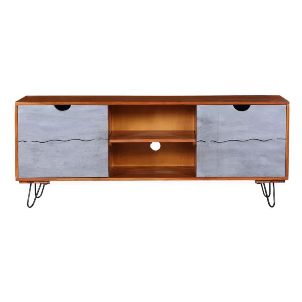 Vexlore Modern Solid Acacia Wood TV Stand - Front View