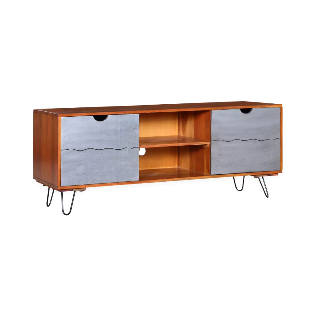 Vexlore Modern Solid Acacia Wood TV Stand - Isometric View