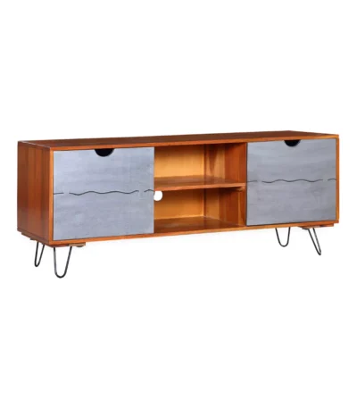 Vexlore Modern Solid Acacia Wood TV Stand - Isometric View